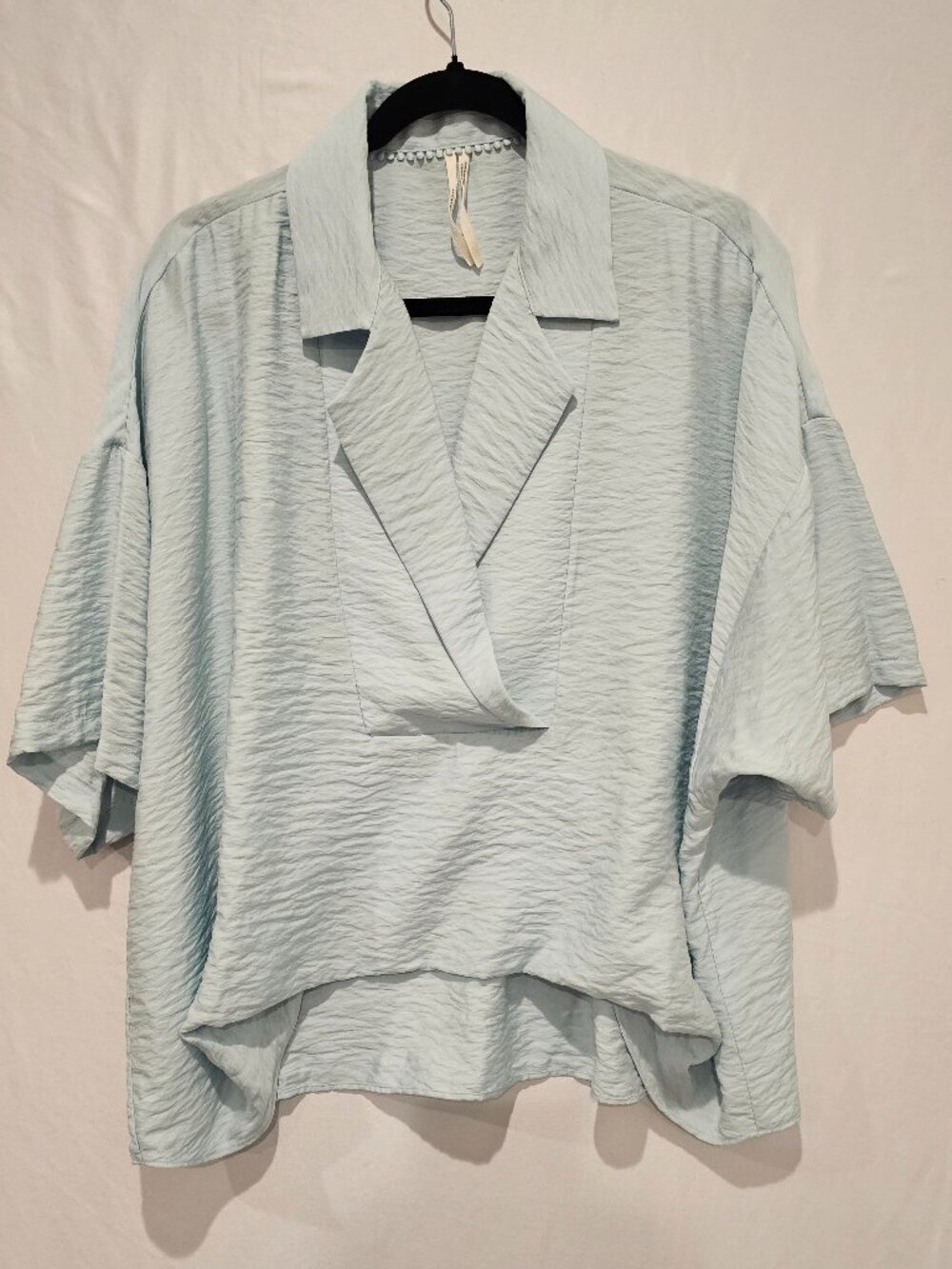 Anthropologie The Dylon Wide Placket Top Short Sleeve Blue Textured Blouse M